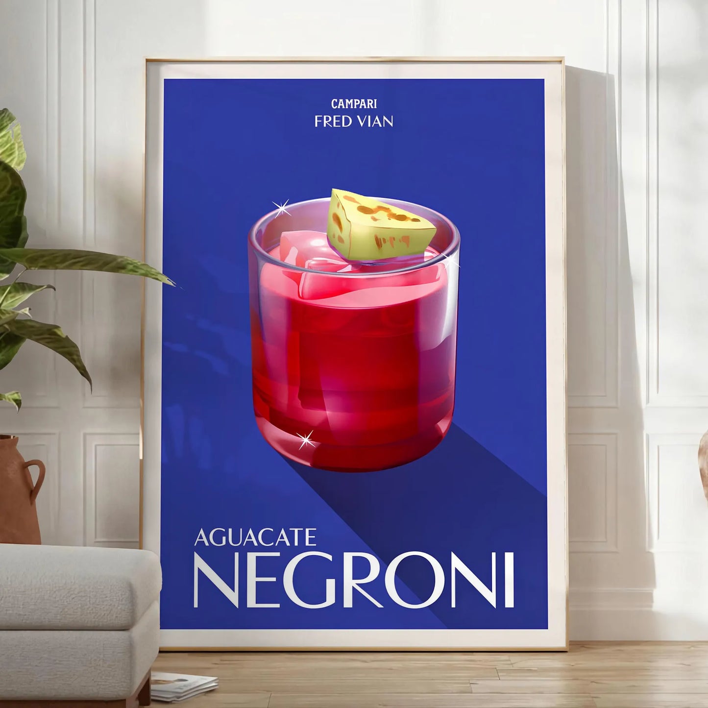 space captivating Campari Negroni cocktail poster rich brown green hues wall art lovers unique gift style available standalone print artwork today