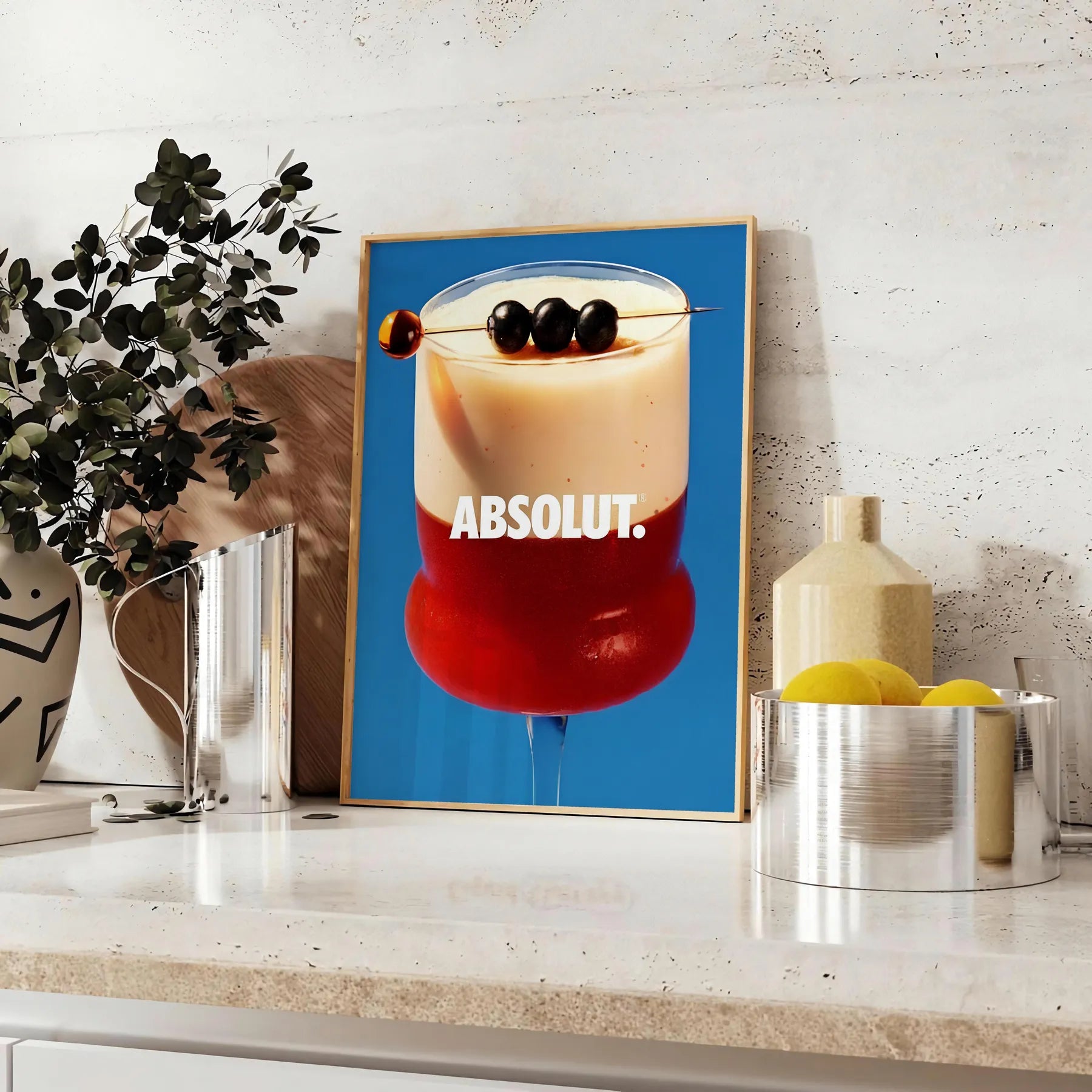 space vibrant Absolute Cocktail poster rich brown blue hues wall art unique gift print stylish touch room unframed formats