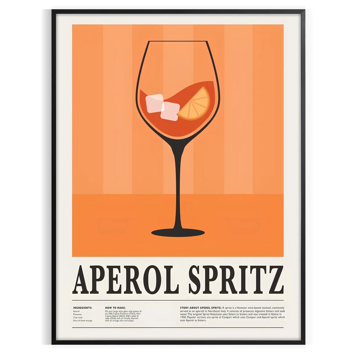space vibrant Aperol Spritz cocktail poster orange black hues captivating wall art ideal gift stunning addition home decor sizes A4 cm A0