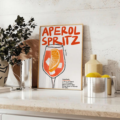space vibrant Aperol Spritz cocktail poster bold orange sleek black hues wall art lovers unique gift size A4 cm A0 room stunning artwork