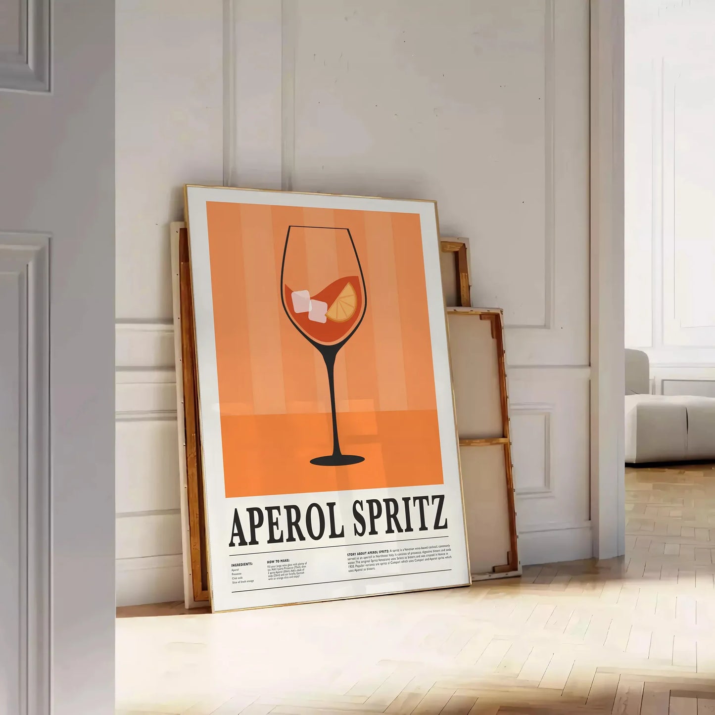 space vibrant Aperol Spritz cocktail poster orange black hues captivating wall art ideal gift stunning addition home decor sizes A4 cm A0