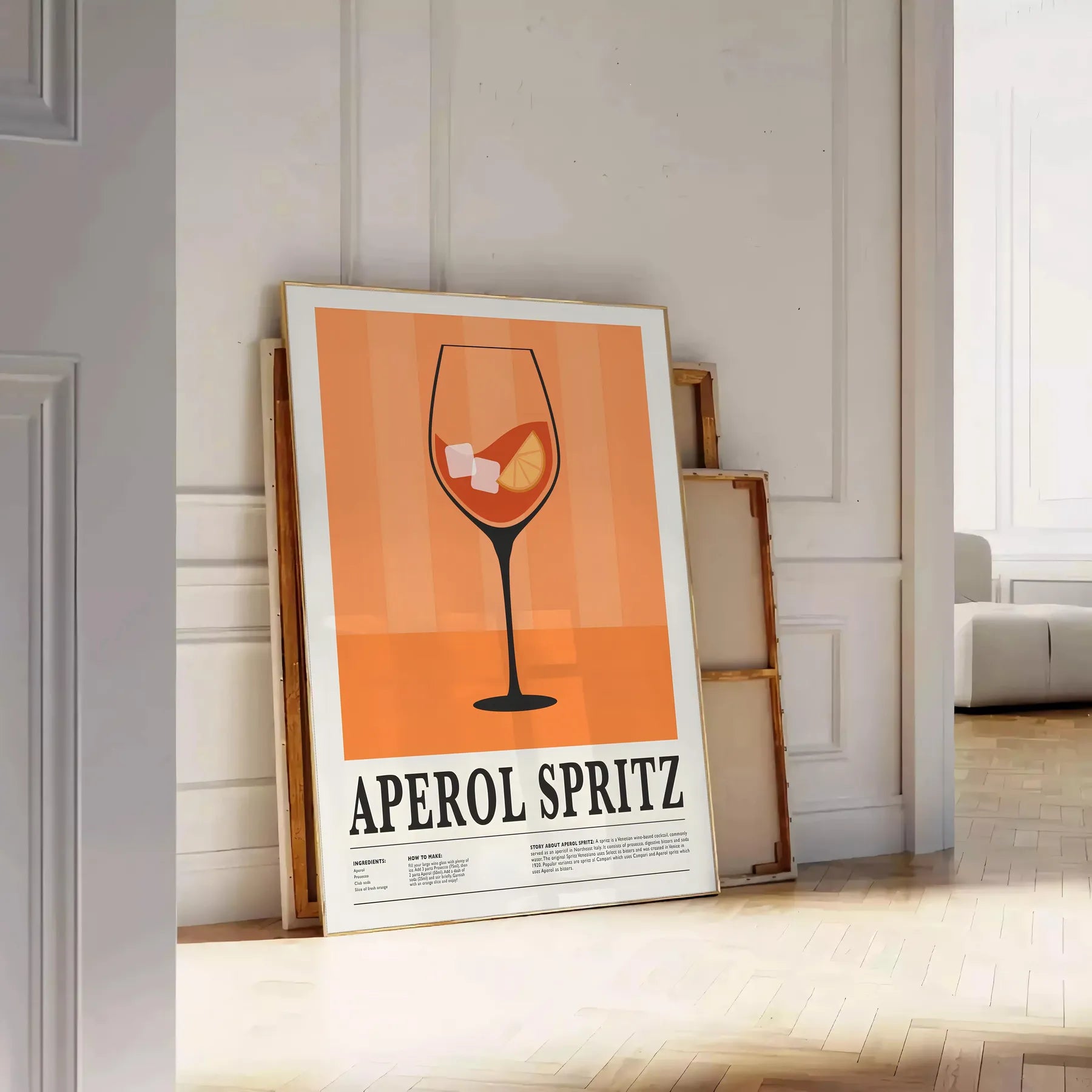 space vibrant Aperol Spritz cocktail poster orange black hues captivating wall art ideal gift stunning addition home decor sizes A4 cm A0
