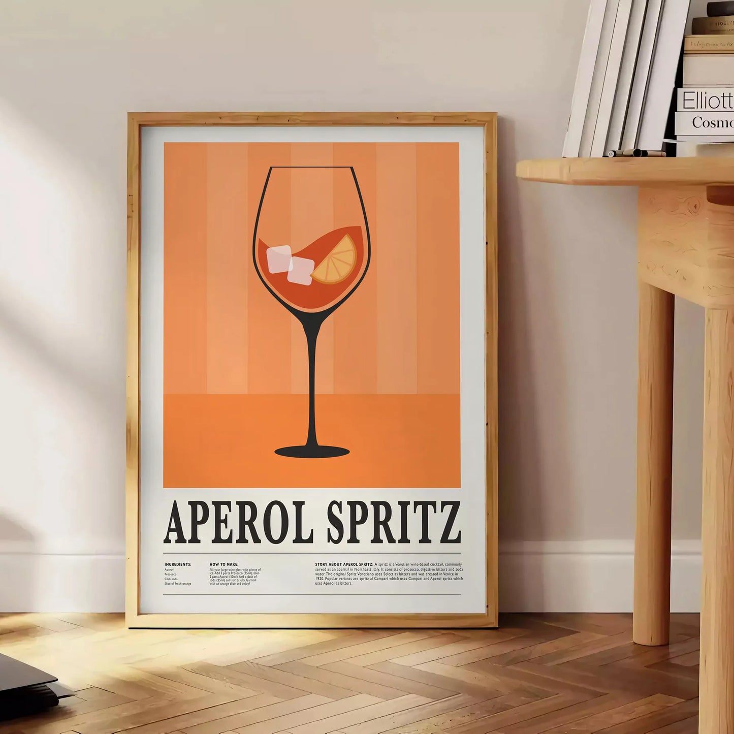 space vibrant Aperol Spritz cocktail poster orange black hues captivating wall art ideal gift stunning addition home decor sizes A4 cm A0