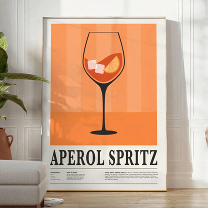 space vibrant Aperol Spritz cocktail poster orange black hues captivating wall art ideal gift stunning addition home decor sizes A4 cm A0