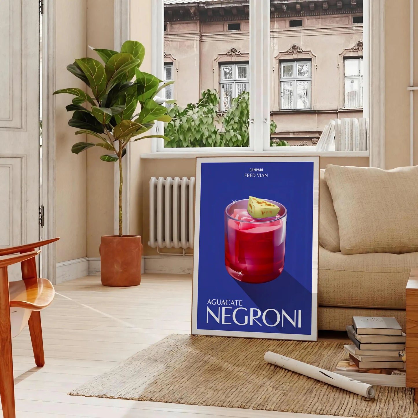 space captivating Campari Negroni cocktail poster rich brown green hues wall art lovers unique gift style available standalone print artwork today