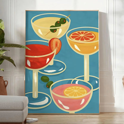 space captivating cocktail party poster warm brown vibrant orange hues wall art piece ideal gift lovers enthusiasts versatile display options
