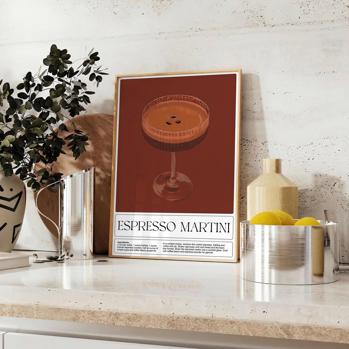 perfect blend flavor art Espresso Martini cocktail poster rich browns vibrant greens stunning wall ideal gift enthusiasts space