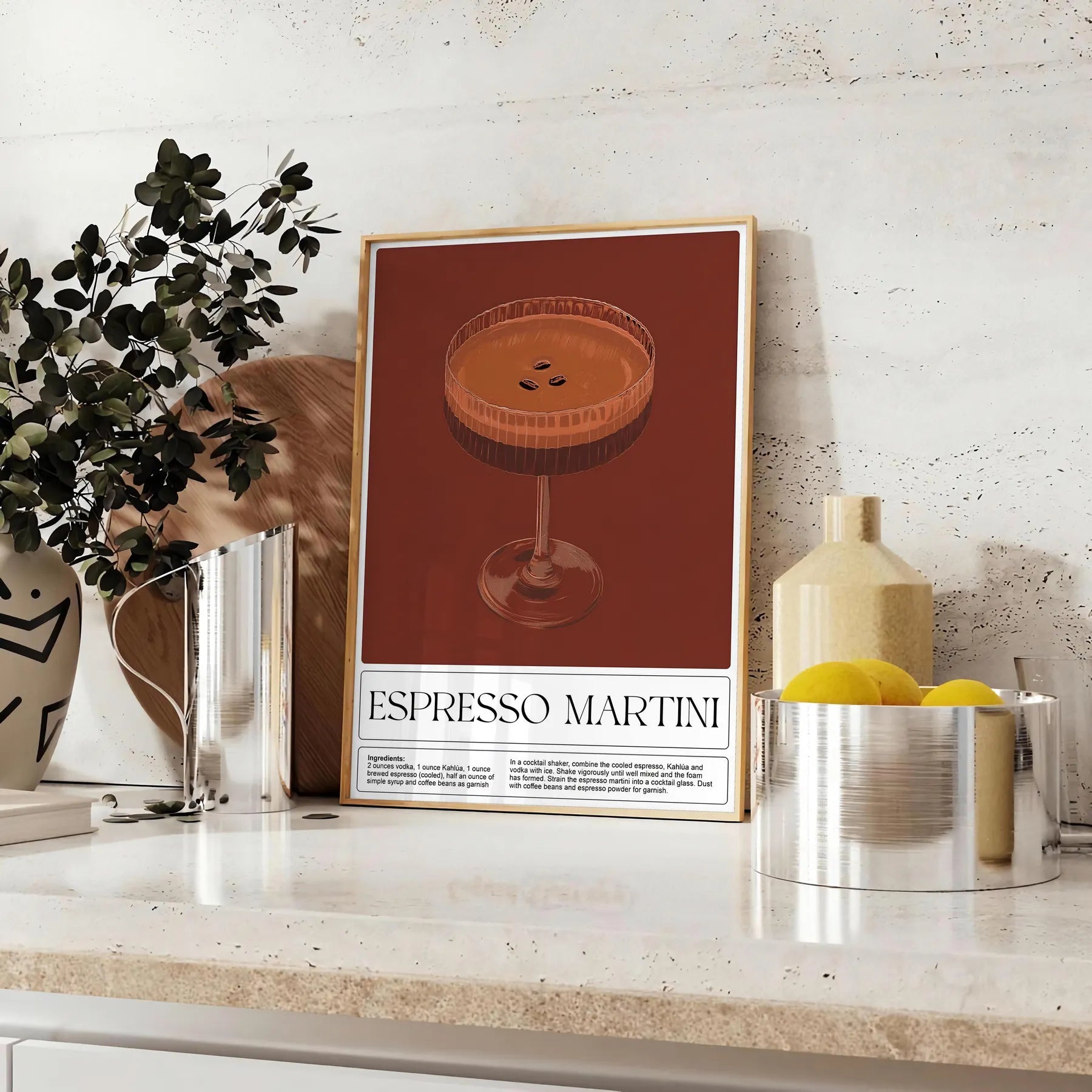 perfect blend flavor art Espresso Martini cocktail poster rich browns vibrant greens stunning wall ideal gift enthusiasts space
