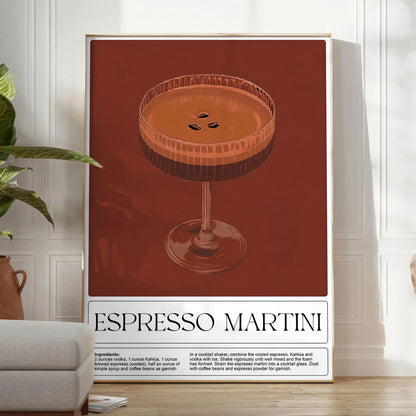 perfect blend flavor art Espresso Martini cocktail poster rich browns vibrant greens stunning wall ideal gift enthusiasts space