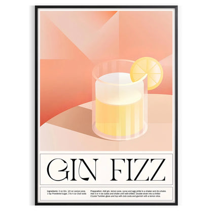 splash style space Gin Fizz Cocktail Art Poster captivating print bold black vibrant orange hues perfect wall enthusiasts ideal gift artwork sure unframed variations