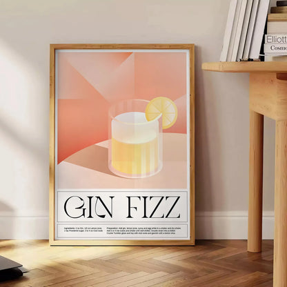 splash style space Gin Fizz Cocktail Art Poster captivating print bold black vibrant orange hues perfect wall enthusiasts ideal gift artwork sure unframed variations