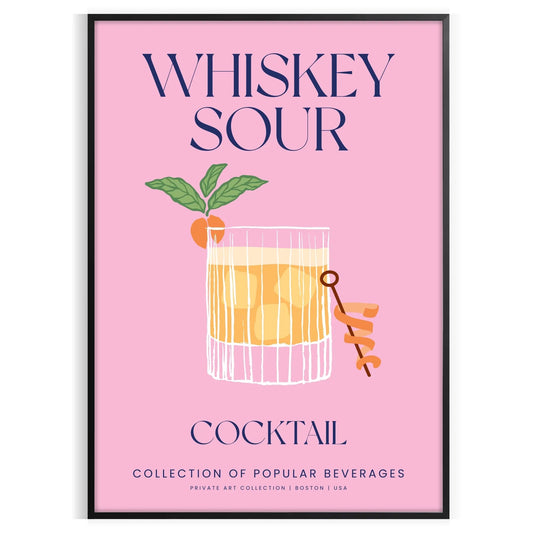 space Whiskey Sour Cocktail Art Poster vibrant yellow blue hues stunning wall splash sophistication unique gift decor A4 cm A0 sizes