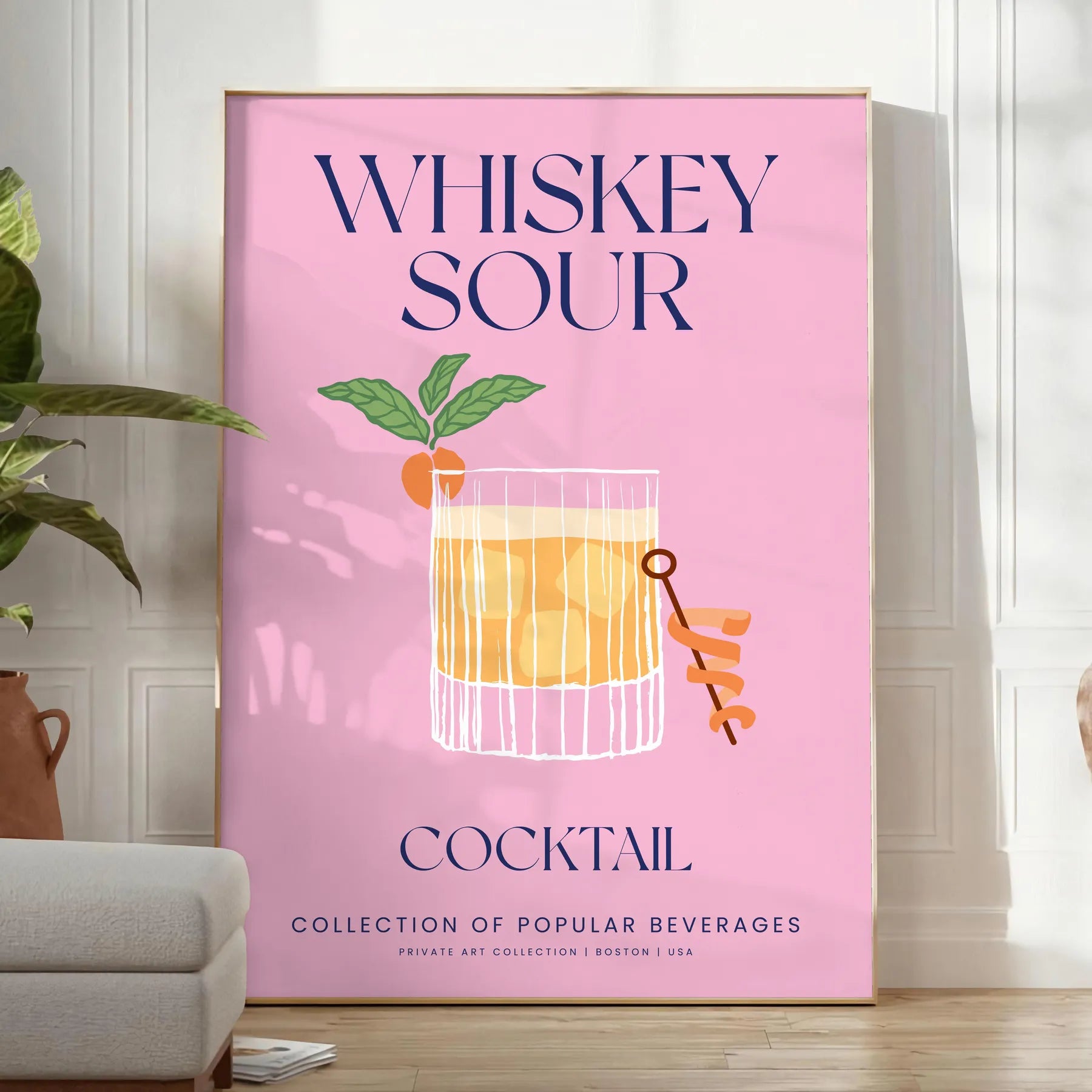 space Whiskey Sour Cocktail Art Poster vibrant yellow blue hues stunning wall splash sophistication unique gift decor A4 cm A0 sizes